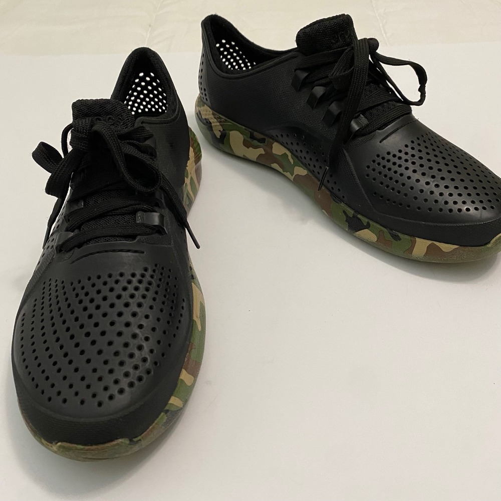 Crocs LiteRide Pacer Mens Size 10 Black Camo Excellent Camouflage Sneakers - Picture 3 of 8